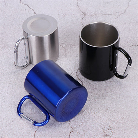 Mug inox personnalisable poignée mousqueton couleur au choix